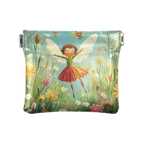 Cloud Shaped Turquoise Damen Kleine Leder Kleingeldbörse Wasserdicht Mini Kleingeld Geldbörse Münzfach für Männer Frauen Reisen, Lustiger Feen-Blumengarten, 1 size, Modern von famyily