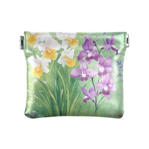 Dahlia Snapdragon Geldbörse aus PU-Leder, klein, einzigartiges Reisezubehör für Damen, Jungen, Mädchen, Orange, Narzisse Lavendelgrün, 1 size, Modern von famyily