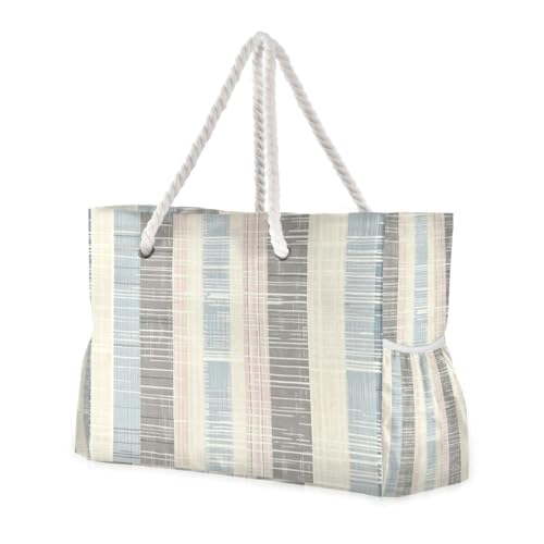 Damen-Tragetasche mit horizontalen Streifen, großes Fassungsvermögen, mit Seitentaschen, Reise-Essentials, Strandgeschenk, Geburtstagsgeschenk, Blau und Weiß Damen-Tragetasche mit horizontalen Streifen, großes Fassungsvermögen, mit Seitentaschen, Reise-Essentials, Strandgeschenk, Geburtstagsgeschenk, Blau und Weiß von famyily