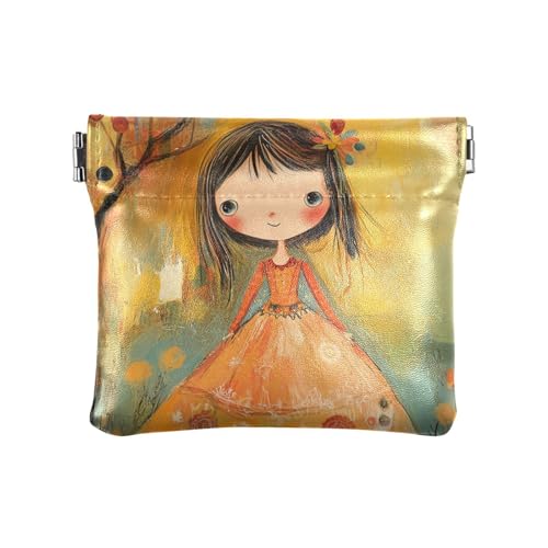 Exzentrische Geldbörse mit orangefarbenem Haar-Clown, Leder, Münzgeldbörse, niedliche Organisationstaschen für Frauen, Charmantes Mädchenkleid mit rustikalem Blumenmuster, 1 size, Modern von famyily