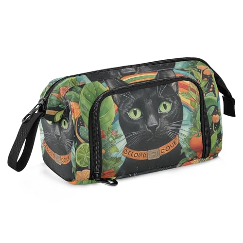 Federmäppchen, Motiv: Dschungel, schwarze Katze, großes Fassungsvermögen, tragbares Stand-up-Federmäppchen für Krankenschwestern, Kosmetika von famyily