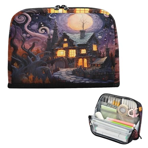 Federmäppchen, Organizer, großes Fassungsvermögen, breite Öffnung, Mehrzweck-Tasche für adrette College, Halloween, Collage, Märchenstil, Violett von famyily