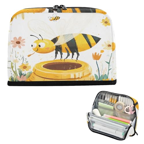 Federmäppchen, großes Fassungsvermögen, Make-up-Tasche, Reißverschluss, Schreibtisch-Organizer für Lehrer, Schulbedarf, Bienensammeln, Honigblume von famyily
