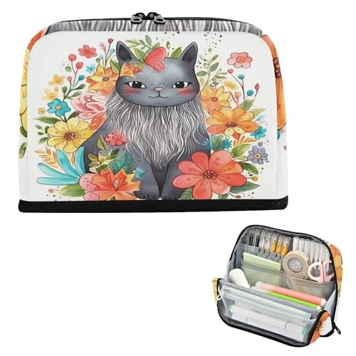 Federmäppchen, großes Fassungsvermögen, Stifteetui, Organizer, Schreibtisch-Organizer für Studenten, Schule, Katzen, Blumen, bunt von famyily