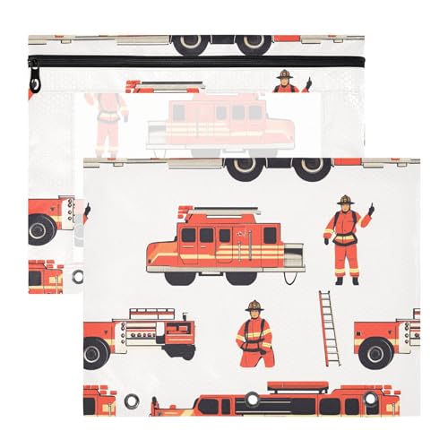 Federmäppchen, stabile 3-Loch-Tasche für 3-Ringe, 2 Stück, Studenten, Klasse, Feuerwehrmann, Feuerwehrauto, Weiß Federmäppchen, stabile 3-Loch-Tasche für 3-Ringe, 2 Stück, Studenten, Klasse, Feuerwehrmann, Feuerwehrauto, Weiß von famyily