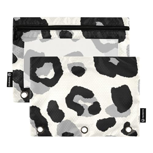 Federmäppchen mit 3 Löchern, Leopardenmuster, mit transparentem Fenster, weiches Federmäppchen mit Reißverschluss, verstärkte Ösen, 3 Ringe, für Büro, Schule, Kosmetik, mehrfarbig von famyily