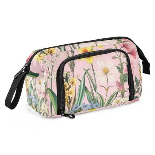 Federmäppchen mit Blumen, Geranie, Sukkulenten, Pfirsich, große Kapazität, Reise-Federmäppchen mit Fach, Federmäppchen für Erwachsene, für Studenten, adrette Schulbedarf von famyily