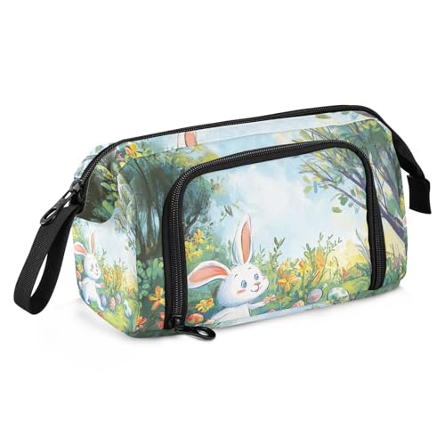 Federmäppchen mit Osterhasen, Eiern, Sträuchern, Bäumen, großes Fassungsvermögen, Kunst-Federmäppchen, leicht, extra groß, für Lehrer, High School von famyily