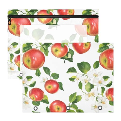Federmäppchen mit Reißverschluss, Aufbewahrungstasche für 3 Ringe, 2 Stück, Studenten, Klassenzimmer, frische Äpfel, Obst, Weiß Federmäppchen mit Reißverschluss, Aufbewahrungstasche für 3 Ringe, 2 Stück, Studenten, Klassenzimmer, frische Äpfel, Obst, Weiß von famyily