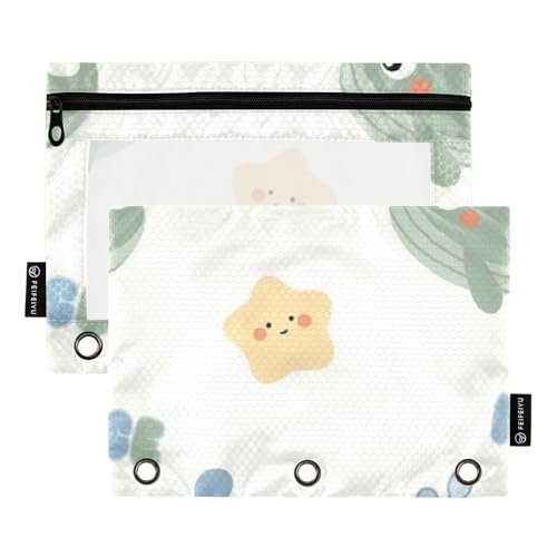 Federmäppchen mit Reißverschluss und transparentem Fenster, großes Fassungsvermögen, 3 Ringe, für Schule, Klasse, Büro, Organizer, mehrfarbig, 2 Stück von famyily