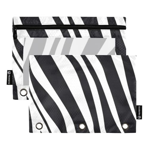 Federmäppchen mit Reißverschluss und transparenten Fensterringen, transparentes Fenster und Ösen, 3 Ringe, Federmäppchen für Bürobedarf, mehrfarbig, 2 Stück von famyily