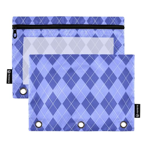 Federmäppchen mit Schachbrettmuster für Ordner mit transparentem Fenster, Federmäppchen, Organizer, transparentes Fenster und Ösen, 3 Ringe, Bindertasche für Bürobedarf, mehrfarbig, 2 Stück von famyily