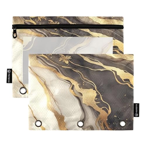 Federmäppchen mit Sichtfenster, mit Reißverschluss, großes und stabiles Ordner, 3 Ringe, für Büro, Schule, Kosmetik, mehrfarbig, 2 Stück von famyily