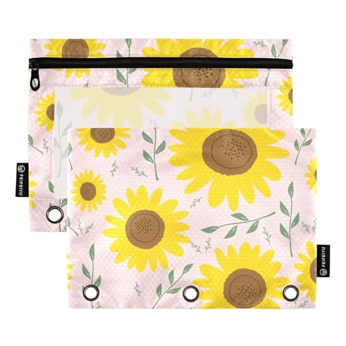 Federmäppchen mit Sonnenblumenmotiv für 3 Ringe, Ringbuch mit transparentem Fenster, Ringen, Federmäppchen, großes Fassungsvermögen, Taschenordner für 3 Schulklassen, Büro, Organizer, mehrfarbig, 2 Federmäppchen mit Sonnenblumenmotiv für 3 Ringe, Ringbuch mit transparentem Fenster, Ringen, Federmäppchen, großes Fassungsvermögen, Taschenordner für 3 Schulklassen, Büro, Organizer, mehrfarbig, 2 von famyily