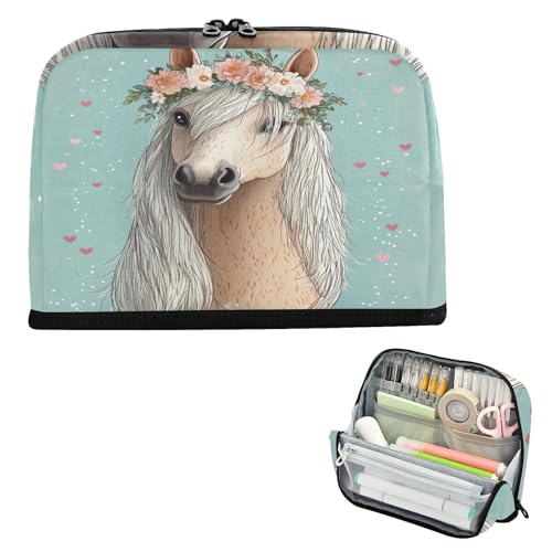 Federmäppchen mit großem Fassungsvermögen, Aufbewahrungstasche, Stiftehalter für Teenager, Jungen, adrette Schule, süßes Pferd, Blumen, Märchen von famyily