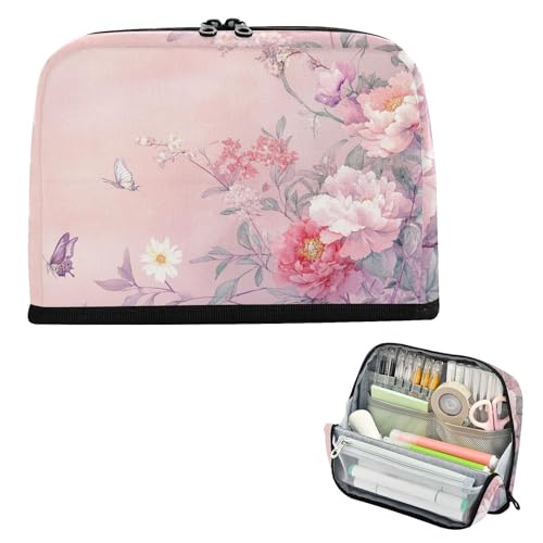 Federmäppchen mit großem Fassungsvermögen, Make-up-Tasche, hohe Kapazität, Schreibtisch-Organizer für Schüler, Schulbedarf, chinesischer Stil, Blumen, Pfirsich von famyily
