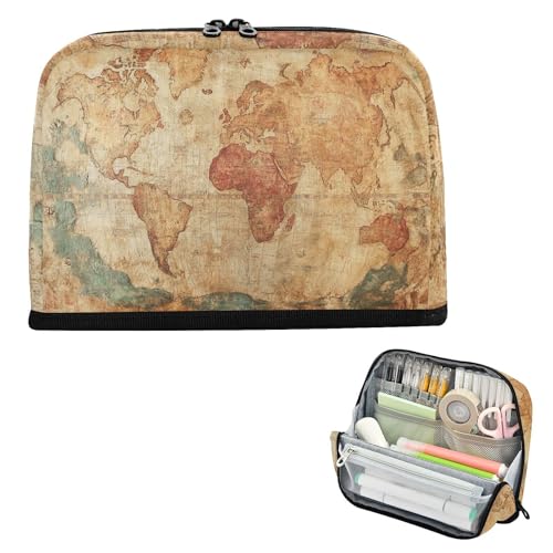 Federmäppchen mit großem Fassungsvermögen, Make-up-Tasche, mehrere Fächer, Schreibwaren-Organizer für Herren, Schule, Retro, alte Karte Federmäppchen mit großem Fassungsvermögen, Make-up-Tasche, mehrere Fächer, Schreibwaren-Organizer für Herren, Schule, Retro, alte Karte von famyily
