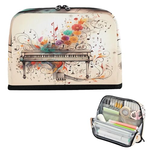 Federmäppchen mit großem Fassungsvermögen, Make-up-Tasche mit Schlitz, Schreibwaren, Federmäppchen für Jugendliche, elementares Klavier, Schwarz, Boho-Stil von famyily