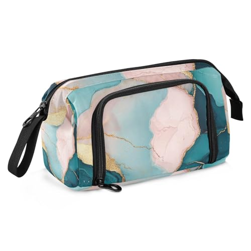 Federmäppchen mit großem Fassungsvermögen, Marmor, blaugrün, mit Reißverschluss, Federmäppchen mit Reißverschluss, für Studenten, Schule, ein Muss von famyily