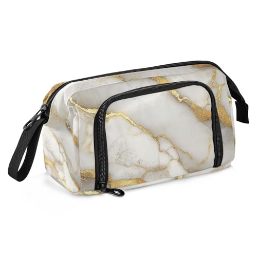 Federmäppchen mit großem Fassungsvermögen, Marmor-Weiß, mit Reißverschluss, extra großes Federmäppchen für Studenten, Studenten von famyily