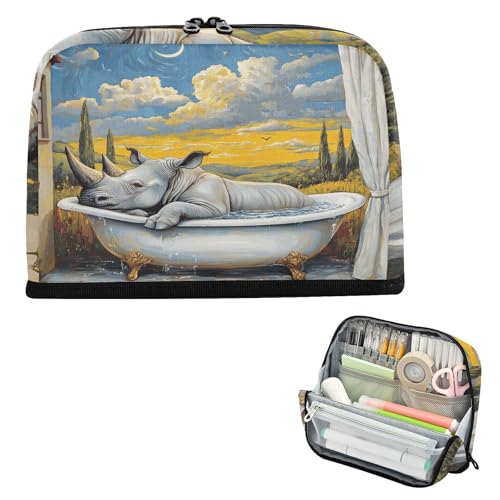 Federmäppchen mit großem Fassungsvermögen, großes Fassungsvermögen, Schreibwaren, Federmäppchen für Studenten, Büro, Schönheit, Nashorn, Retro-Badewanne von famyily