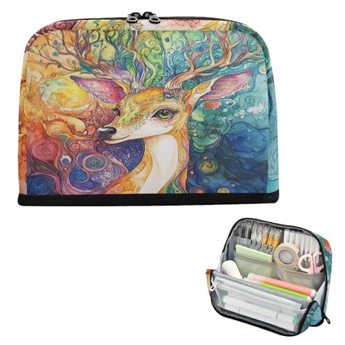 Federmäppchen mit großem Fassungsvermögen, tragbare Schreibwaren-Stifttasche für Studenten, Schule, ein Muss für bunte Hirsche von famyily