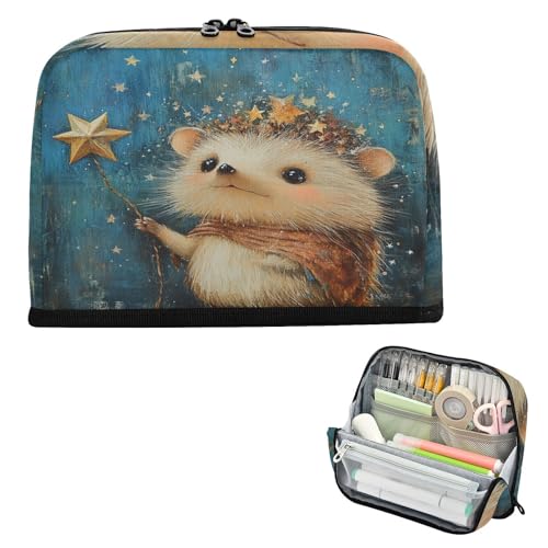 Federmäppchen mit großer Kapazität, Aufbewahrungstasche, weiches Etui, Stiftehalter für Herren, Elementary Igel, Cartoon-Illustration von famyily