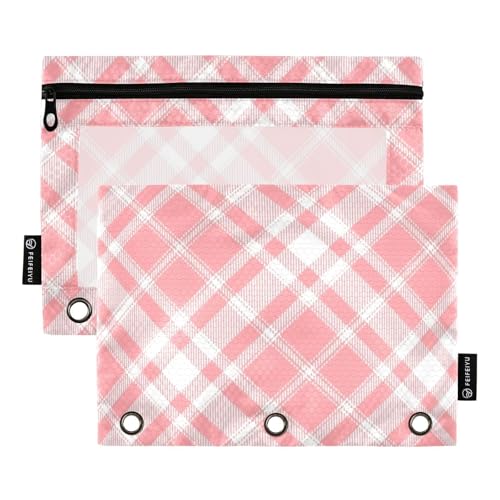 Federmäppchen mit transparentem Fenster, rotes Schachbrett-Federmäppchen, großes Fassungsvermögen, 3 Ringe zur Aufbewahrung von Schul- und Bürobedarf, mehrfarbig, 2 Stück von famyily