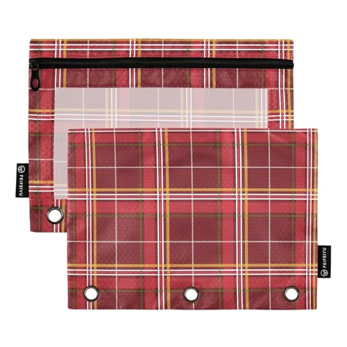 Federmäppchen mit weihnachtlichem Muster, großes Reißverschluss-Federmäppchen mit transparentem Fenster, Federmäppchen mit Reißverschluss, großes Fassungsvermögen, 3 Ringe, Federmäppchen für von famyily