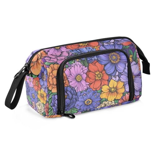 Florals Orchidee Pfingstrosen Nelke lila Federmäppchen Große Kapazität Großes Federmäppchen mit Griff Etui mit Stifthalter für Erwachsene Elementary von famyily