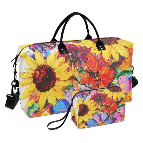 Frühlingsblumen, Sonnenblume, buntes Gepäck, Reisetasche, Handgepäcktasche, Fitnessstudio, Sport, mit Kulturbeutel für Trekking, große Kapazität, Bolso para en Avion von famyily