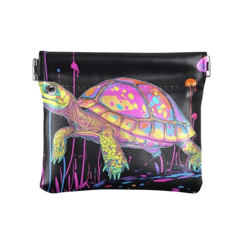 Funny Beagle Damen Kleines Leder Münzgeldbörse Tragbare Münzhalter für Frauen Mädchen, Sweet Eastern Box Turtle, 1 size, Modern von famyily