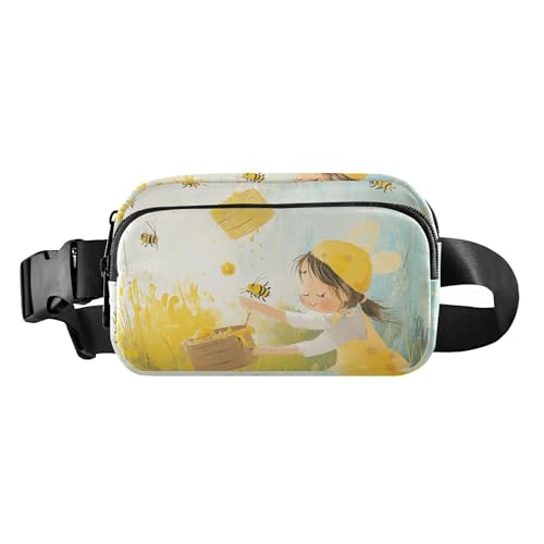 Funny Bee Colleting Honey Stilvolle Crossbody-Tasche für Damen, Herren, Teenager, wasserabweisend, Gürteltasche zum Wandern, Bienensammel-Wiese, 1 size von famyily