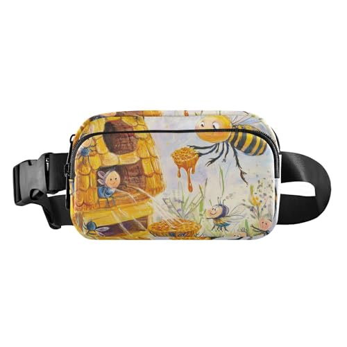 Funny Bee Colleting Honey Stilvolle Crossbody-Tasche für Damen, Herren, Teenager, wasserabweisend, Gürteltasche zum Wandern, Niedliche Biene, die Honig sammelt, 1 size von famyily
