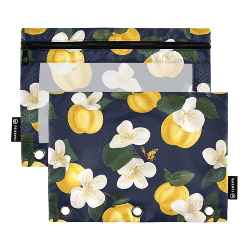 Funny Quitte Fruit Navy Blue Binder Pocket Folders Pencil Case for 3 Rings Folders with 3 Holes for School Home Travel Cards Storage Container von famyily