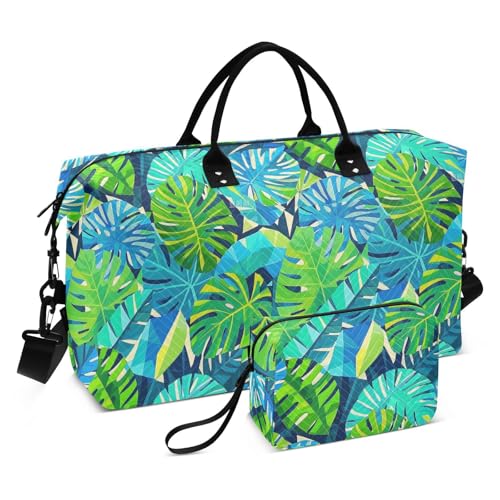 Geometrische abstrakte Palmblatt-Sommer-Reisetasche, Handgepäck, Wochenendtasche, Turnbeutel mit Kulturbeutel für Trekking, großes Fassungsvermögen, Bolso de para Mujer Avion von famyily
