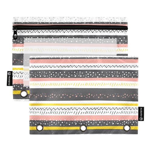 Geometrisches buntes Ringbuch mit 3 Ringen mit transparentem Fenster, Federmäppchen in verschiedenen Farben, 3 Ringe, Ordner für Bürobedarf, mehrfarbig, 2 Stück von famyily