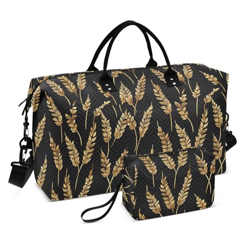 Golden, weizenschwarze Reisetasche, Wochenendtasche, Übernachtungstasche, Sport, Fitnessstudio, Tragetasche mit verstellbarem Riemen für Trekking, wasserdicht Golden, weizenschwarze Reisetasche, Wochenendtasche, Übernachtungstasche, Sport, Fitnessstudio, Tragetasche mit verstellbarem Riemen für Trekking, wasserdicht von famyily