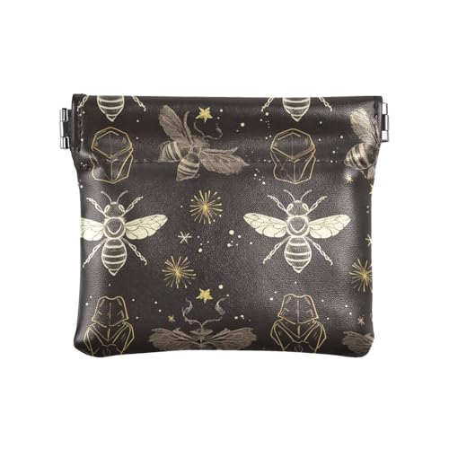 Golden Bees Insects Celestial Elements Damen PU Leder Münzgeldbörse Praktische Kartenetuis Geld Organizer für Männer Frauen Reisen, Goldene Bienen Insekten, Himmelselemente, Einheitsgröße, modern, von famyily