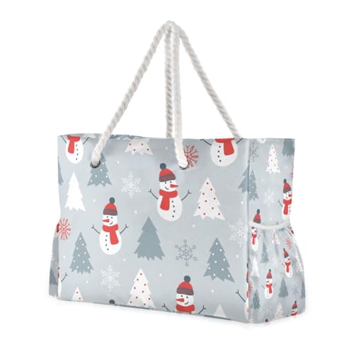 Graue Karikatur Weihnachten Schneemann tragbare Tragetasche Damen mit Seitentaschen Tasche Strand Sport für Pool Fitnessstudio Lebensmittel Reisen von famyily