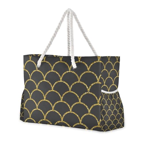 Große Damen-Tragetasche mit Fischschuppen-Design, goldfarben, mit Seitentaschen, gut für Reisen, Pool, Schwimmen, Strand, Urlaub Große Damen-Tragetasche mit Fischschuppen-Design, goldfarben, mit Seitentaschen, gut für Reisen, Pool, Schwimmen, Strand, Urlaub von famyily