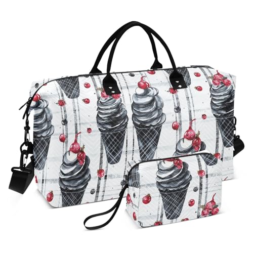 Große Tasche mit Eiscreme-Büffelkaro und Schneeflocken, für Reisen, Übernachtung, Handgepäcktasche, Turnbeutel mit verstellbarem Gurt, für Yoga, großes Fassungsvermögen, Schwarz Große Tasche mit Eiscreme-Büffelkaro und Schneeflocken, für Reisen, Übernachtung, Handgepäcktasche, Turnbeutel mit verstellbarem Gurt, für Yoga, großes Fassungsvermögen, Schwarz von famyily