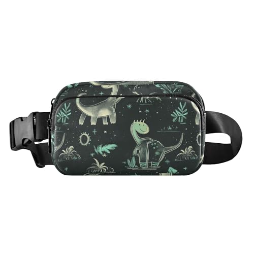 Grüne Dinosaurier-Gürteltasche mit kosmischen Elementen, trendige Gürteltasche für Damen, Herren, Teenager, Mini-Croose-Körper-Geldbörse mit verstellbarem Riemen für Reisen, Urlaub, Laufen, grüne von famyily