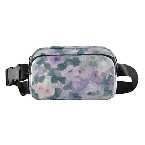 Gürteltasche für Damen und Herren, Motiv: Ölgemälde, Blumenmuster, Mini-Umhängetasche mit verstellbarem Riemen, für Radfahren, Wandern, Fitnessstudio, Pfirsichviolettes Ölgemälde Sense Floral, von famyily