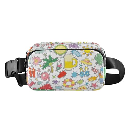 Gürteltasche für Damen und Herren, Motiv: Sommer, Strand, niedliche Aufkleber, stilvolle Gürteltasche für Damen und Herren, große Kapazität, Crossbody-Tasche mit verstellbarem Riemen für Reisen, von famyily