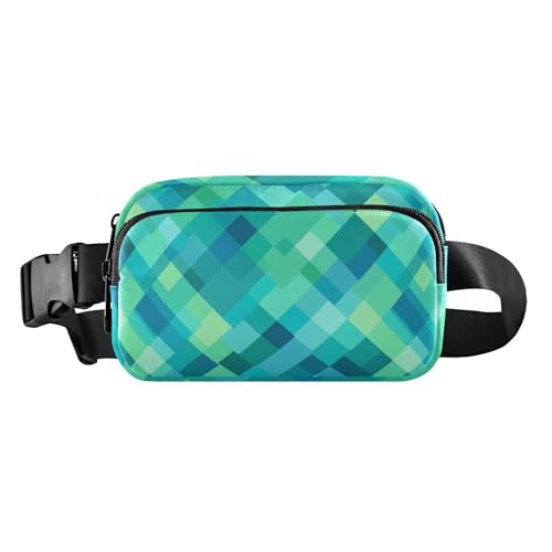 Gürteltasche mit Fischgrätenmuster, Hahnentrittmuster, kariert, Königsblau, modische Bauchtasche für Männer und Frauen, wasserdichte Bauchtasche, Einzigartiges Rauten-Türkisgrün, 1 size von famyily