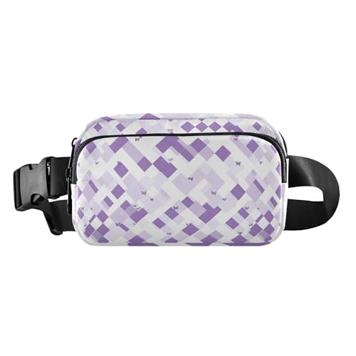 Gürteltasche mit Fischgrätenmuster, Hahnentrittmuster, kariert, Königsblau, modische Bauchtasche für Männer und Frauen, wasserdichte Bauchtasche, Violett-weiße Schmetterlinge, 1 size von famyily