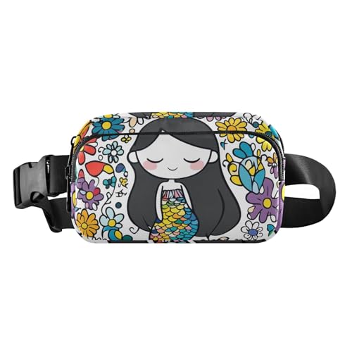 Gürteltasche mit Musiknoten-Skelett-Ornament, stilvolle Bauchtasche, Hüfttasche für Männer und Frauen, Mehrzweck-Umhängetasche, Reisepass-Tasche, Meerjungfrauen-Blumenarrangement, 1 size von famyily