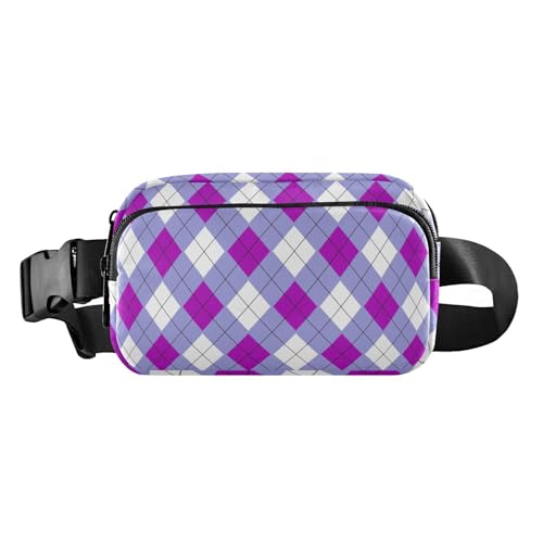 Gürteltasche mit Schachbrettmuster, für Damen und Herren, Mini-Crossbody-Tasche, Diebstahlschutz, Hüfttasche mit verstellbarem Gurt, für Workout, Laufen, Wandern, Violett, Violettes Schachbrett, von famyily