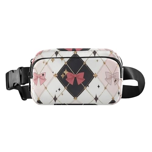 Gürteltasche mit Schleife, kariert, für Damen und Herren, wasserdicht, mit verstellbarem Gurt, für Workout, Laufen, Wandern, Schwarz und Rot, Schwarz und Rot mit Schleife kariert, Einheitsgröße von famyily